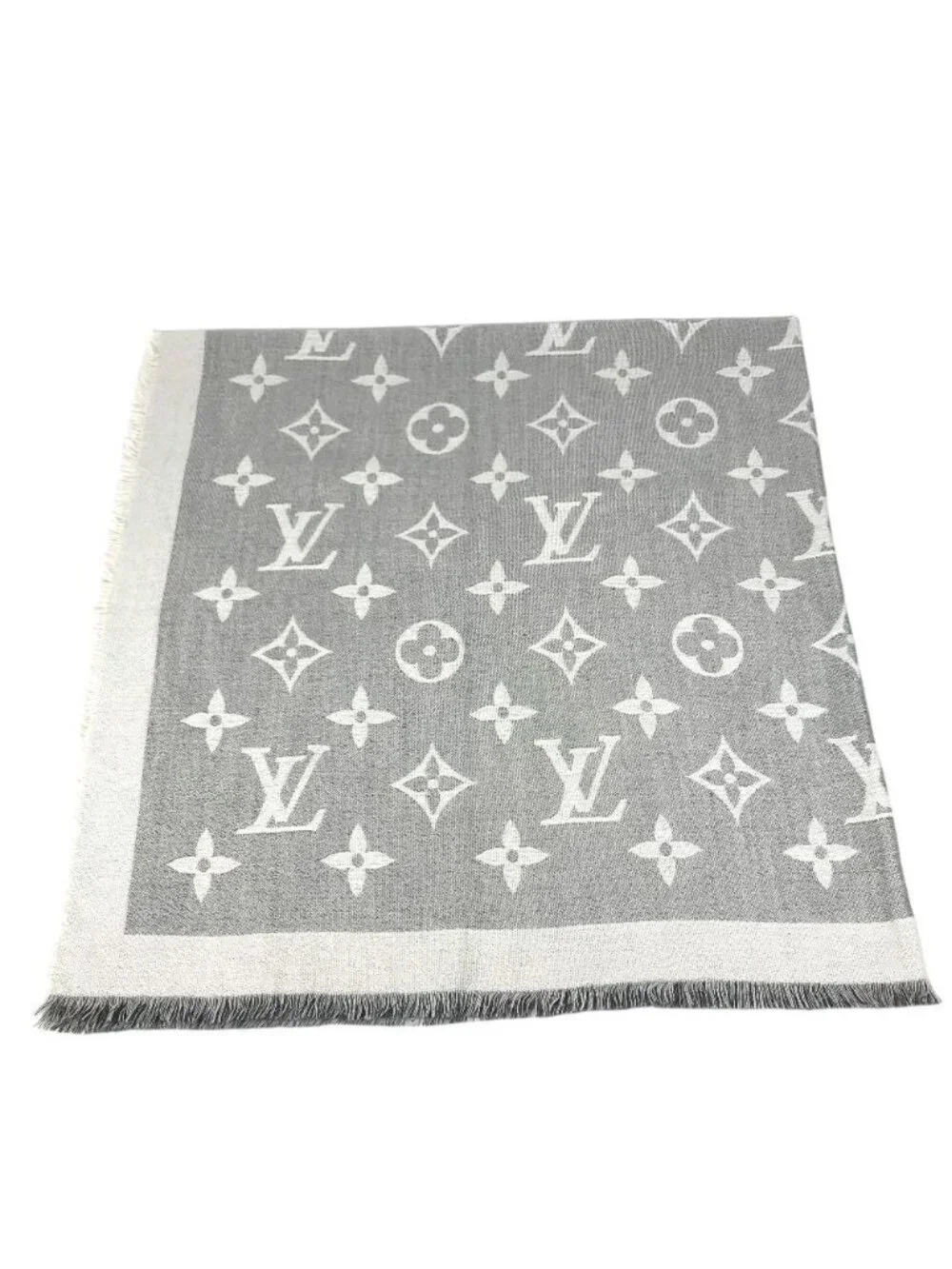 Louis Vuitton Shawl Logo Cashmere Gray Scarf